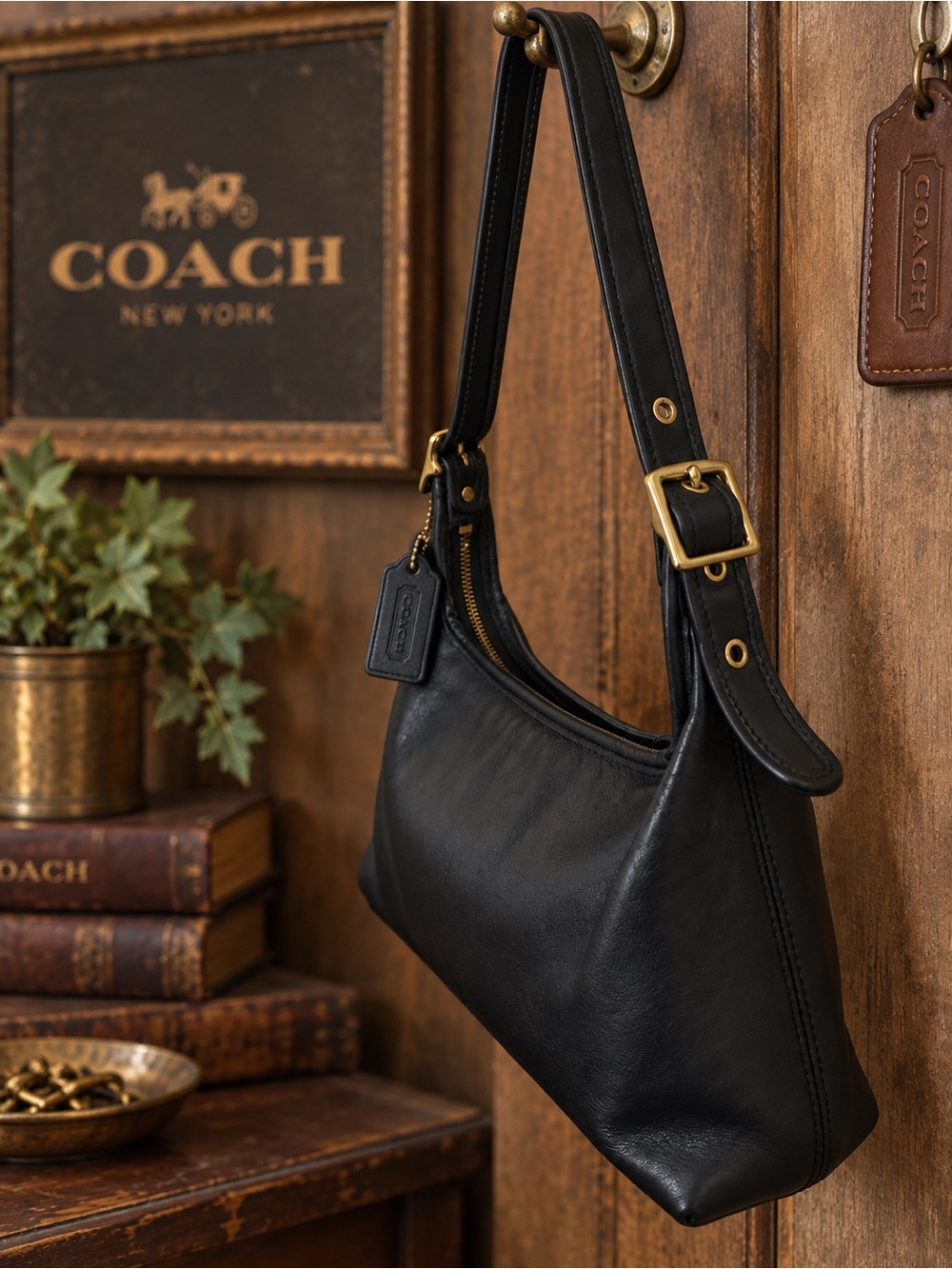 Vintage Coach Legacy Small Hobo Bag Black Leather Brass Hardware Shoulder Bag Y2 - Picture 3 of 13